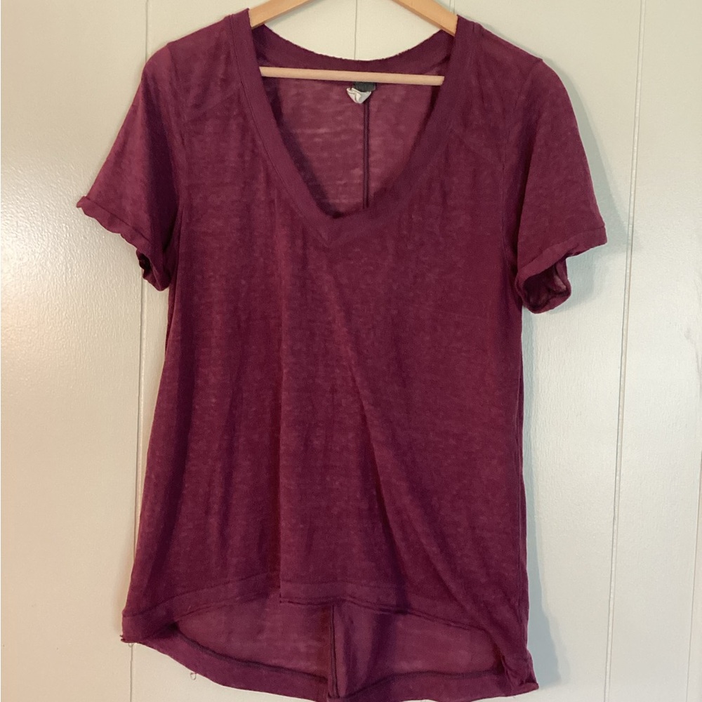 We The Free size M plumb colored semi sheer V-neck short sleeve oversized tee
